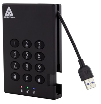 Apricorn 1TB Aegis Padlock USB 3.0 256-bit AES XTS Hardware Encrypted Portable External Hard Drive (A25-3PL256-1000)