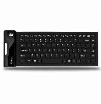 Adesso AKB-212UB Waterproof Flex Keyboard Mini Size 87 Keys US Layout Wired USB Silicone Foldable Roll Up Desktop Computer Key Board with Multimedia and Internet Hotkeys Black Windows PC
