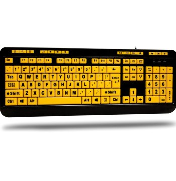 Adesso AKB-132UY - Luminous 4 X Large Print Multimedia Desktop USB Keyboard, Black Yellow