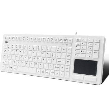 Adesso AKB-270UW Waterproof Silicone Keyboard with Integrated Touchpad, USB Wired Connection, 104-Key US Layout, Dedicated Copilot AI Hotkey, Washable Design for Industrial and Medical Use, White