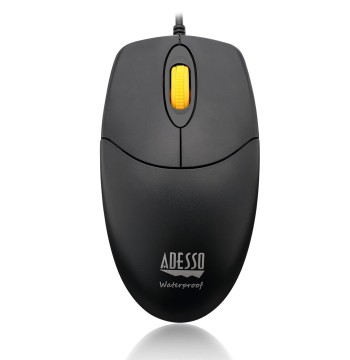 Adesso iMouse W3 Waterproof USB Optical Mouse with Magnetic Scroll Wheel, 1000 DPI, 4 Button Wired Mouse for Laptop Desktop, Sealed Washable Design, Black