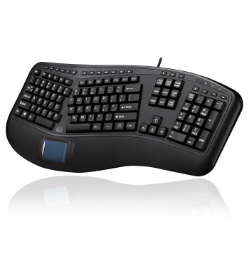Adesso AKB-450UB - Ergonomic Keyboard with Built-in Touchpad & Palm Rest for Comfort, Wired USB, Multimedia Hotkeys, Split Keys Design - Compatible for PC