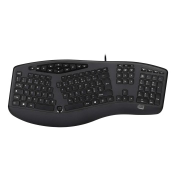 Adesso AKB-160UB Wired Ergonomic Keyboard with Integrated Palm Rest, Chiclet Keycaps, and Multimedia Hotkeys