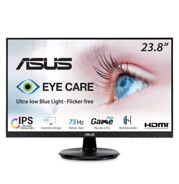 ASUS 24-Inch Desktop Monitor - 1080P Full HD, 75Hz, IPS, Adaptive-Sync/FreeSync, Eye Care, HDMI DisplayPort VGA, Frameless, VESA Wall Mountable - VA24DQ