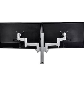 Atdec dual monitor desk mount - Flat and Curved up to 32in - VESA 75x75, 100x100 - Black - Built-in rotation limiter - Quick display release/attachment - Tool-free adjustable monitor height, tilt, pan