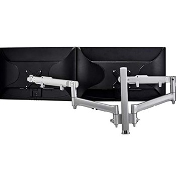 Atdec Dual Dynamic Monitor arm Desk Mount - Flat and Curved up to 32in - VESA 75x75, 100x100 - Silver - Built-in arm Rotation Limiter - Quick Display Release - Adjustable Monitor Height, tilt, pan