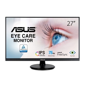 ASUS 27” 1080P Monitor (VA27DQ) - Full HD, IPS, 75Hz, Speakers, Adaptive-sync/FreeSync™, Low Blue Light, Flicker Free, VESA Mountable, Frameless, HDMI, VGA, DisplayPort, Tilt Adjustable, Black