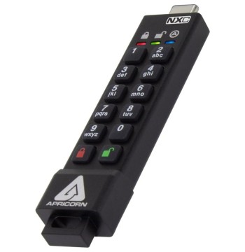 Apricorn 256GB Aegis Secure Key 3 NXC 256-Bit Hardware-Encrypted USB 3.2 Type C Flash Drive, FIPS 140-3 Level 3 Validated (ASK3-NXC-256GB),Black