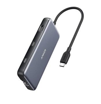 ANKER 555 USB-C Hub (8-in-1) - for Notebook/Tablet/Monitor/Flash Drive/Memory Card Reader - Charging Capability - Memory Card Reader - SD, microSD - USB Type C - 2 Displays Supported - 4K @ 60Hz, 4K -