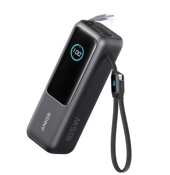 Anker Laptop Power Bank,25,000mAh Portable Charger with 165W Total Output,3 USB-C Ports (100W Max Each),Built-in Retractable Cables,Flight-Ready,for iPhone 17/16 Series,MacBook,Samsung,and More