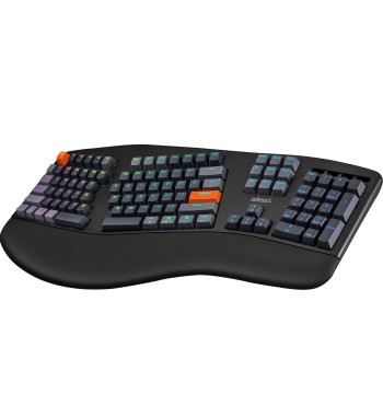 Adesso EasyTouch 1500 Ergonomic Mechanical Keyboard with Cherry Red Switches Wired Wireless Bluetooth RGB Illuminated Multi OS for Mac VIA Programmable with Copilot AI Hotkey