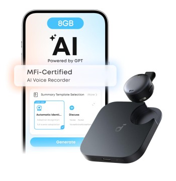 soundcore Work by Anker, Coin-Sized AI Voice Recorder, AI Note Taker for Meetings & Lectures, AI Transcription, AI Gadget, Cross-Meeting Summary, MFi Certified