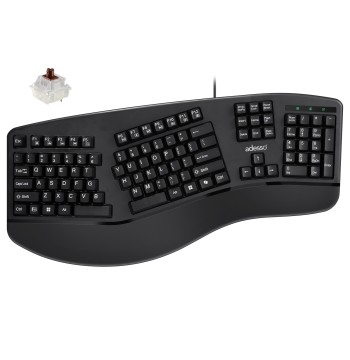 Adesso EasyTouch 150 Ergonomic Wired Mechanical Keyboard with Cherry MX Brown Switches, Integrated Palm Rest, Dedicated Copilot AI Hotkey, Full-Sized Layout with Numeric Pad for Comfortable Typing