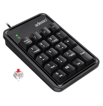 Adesso EasyTouch 600 Mechanical Numeric Keypad USB Wired with Cherry Red Switches 19 Key Number Pad