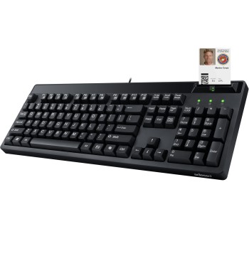 Adesso EasyTouch 130SB Wired Mechanical Keyboard with Red Switches, Built-in Smart Card Reader, Copilot AI Hotkey, 2X Large Print Keycaps, 104 Key Full Size for Windows PC