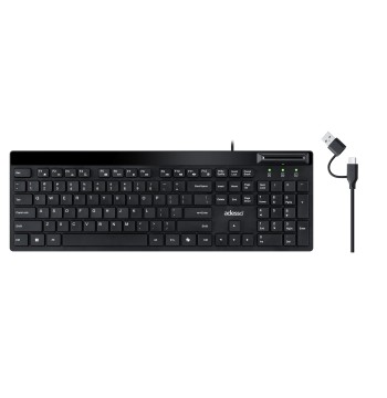 Adesso AKB-140SB Desktop Keyboard with Built-in Smart Card Reader 104-Key Full Size Low Profile Membrane USB Wired for Windows PC Secure Login Banking Healthcare Office