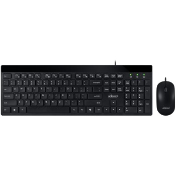 Adesso AKB-140CB Wired USB Keyboard and Mouse Combo with Copilot AI Hotkey Low Profile Membrane Keys Quiet Switch 104 Key Full Size Optical Mouse for Windows MacOS Office Home Computer