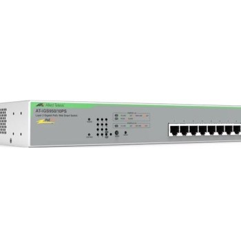 Allied Telesis AT-IGS950/10PS WebSmart 8-Port Gigabit PoE+ Switch with 2 SFP Uplinks, 130W Budget, Fanless