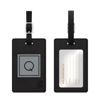 Centon TAGV1BLK-M06G-Q OTM MONOGRAM BLACK LEATHER BAG TAG, INVERSED, GRAPHITE - Q