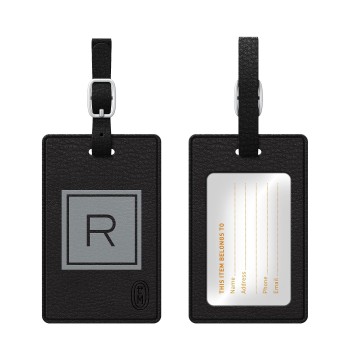 OTM Monogram Black Leather Bag Tag, Inversed, Graphite - R