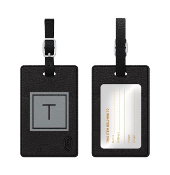 Centon TAGV1BLK-M06G-T OTM MONOGRAM BLACK LEATHER BAG TAG, INVERSED, GRAPHITE - T