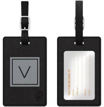 OTM Monogram Black Leather Bag Tag, Inversed, Graphite - V