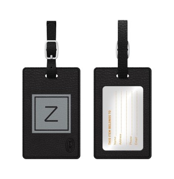OTM Monogram Black Leather Bag Tag, Inversed, Graphite - Z