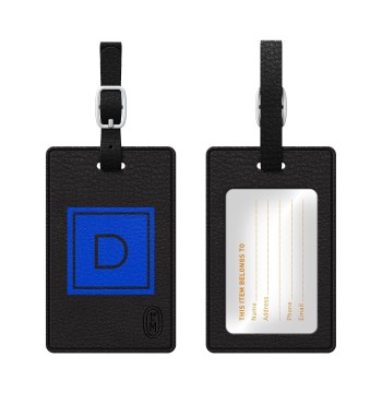 OTM Monogram Black Leather Bag Tag, Inversed, Marine - D