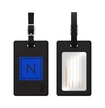OTM Monogram Black Leather Bag Tag, Inversed, Marine - N