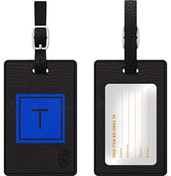 OTM Monogram Black Leather Bag Tag, Inversed, Marine - T