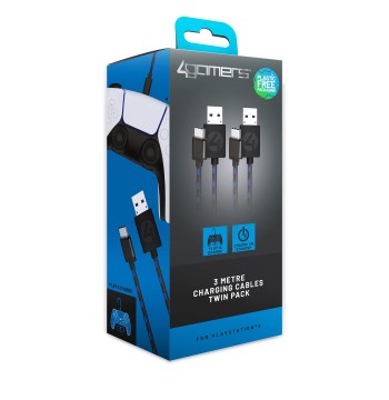 PlayStation 5 Accessory:  Power - 4Gamers 3M Superfast Play & Charge Cables Twin Pack
