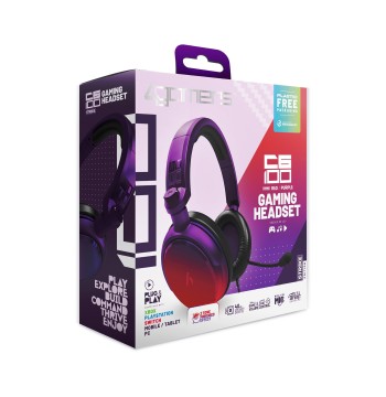 PC Accessory:  Wired Headset - 4Gamers C6-100 STRIKE - Red & Purple:  Compatible with PC, Switch, PS5, Xbox X|S
