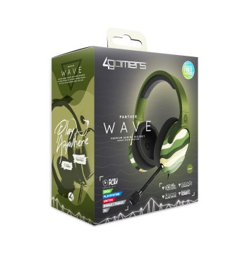 PC Accessory:  Wired Headset - 4Gamers C6-100 WAVE - Forest Camo:  Compatible with PC, Switch, PS5, Xbox X|S
