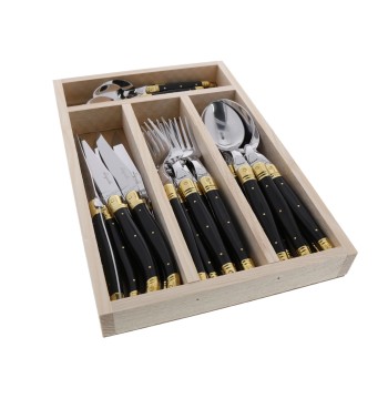 Jean Dubost 24 Piece Everyday Flatware Set in Black and Brass