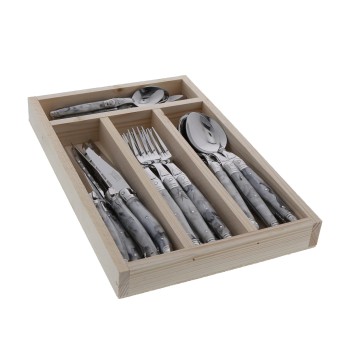 Jean Dubost 24 Pc Everyday Flatware Set with Marble Colored Handles