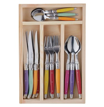 Jean Dubost 24 Pc Stainless Steel Everyday Flatware Set in a Tray