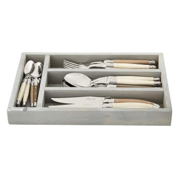 Jean Dubost 24 Pc Everyday Flatware Set with Linen colored Handles in a Tray