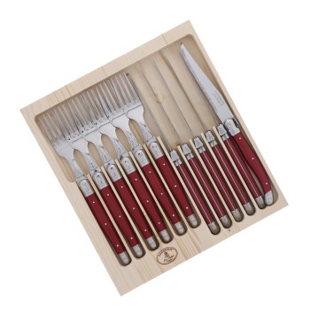 Jean Dubost 12 Pc Cutlery Set with Red Handles
