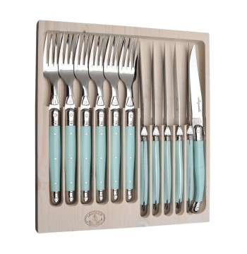 Jean Dubost 12 Pc Cutlery Set with Turquoise Handles