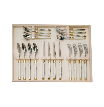 Jean Dubost 20 Pc Flatware Set with Ivory in a closed box