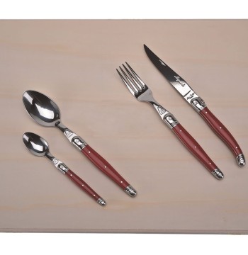 Jean Dubost 24 Pc Flatware Set with Red Handles in Clasp Box