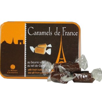 La Maison d'Armorine Chocolate Salted Butter Caramels in an Eiffel Tower Tin 5.4oz