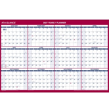 AT-A-GLANCE 2027 Erasable Calendar, Dry Erase Wall Planner, 36" x 24", Vertical-Horizontal, Reversible, Includes Marker (PM262827)