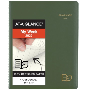 AT-A-GLANCE 2027 Appointment Book Planner, Weekly & Monthly, 8.25" x 11", Quarter-Hourly, Recycled, Green (70950G6027)