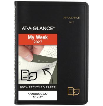 AT-A-GLANCE 2027 Appointment Book Planner, Weekly & Monthly, 5" x 8", Hourly, Recycled, Black (70100G0527)