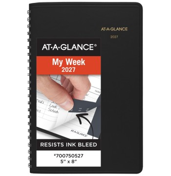 AT-A-GLANCE 2027 Appointment Book Planner, Weekly, 5" x 8", Hourly, Black (700750527)