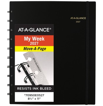 AT-A-GLANCE 2027 Appointment Book Planner, Weekly & Monthly, 8.75" x 11", Quarter-Hourly, Move-A-Page, Black (70950E0527)