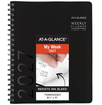 AT-A-GLANCE 2027 Appointment Book Planner, Weekly & Monthly, 8.25" x 11", Half-Hourly, Contemporary, Black (70950X0527)