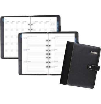 AT-A-Glance Faux Leather Undated Starter Set, Tread Spine, 7-Ring, 5-1/2" x 8-1/2", Desk Size, Fashion, Black (DR1104-040-05)