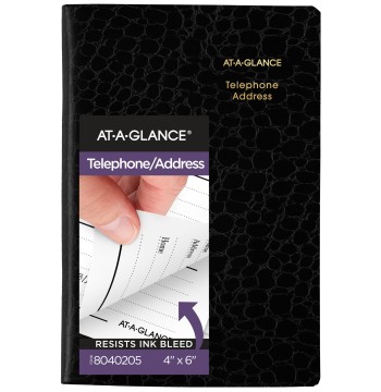 AT-A-Glance Telephone & Address Book, 600+ Entries, 4" x 6", Designer, Black (8040205)